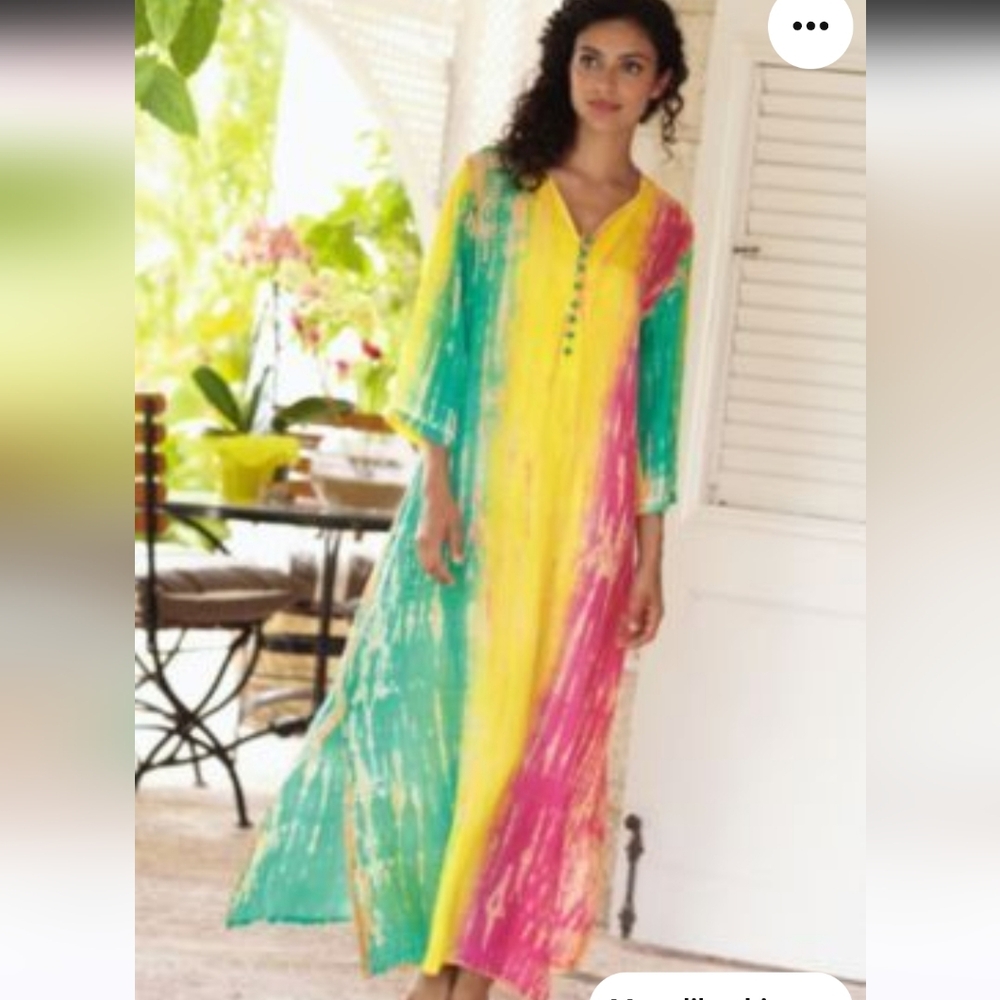 Soft Surroundings Sparkling Silk Santiago Caftan Style Lounge Ware